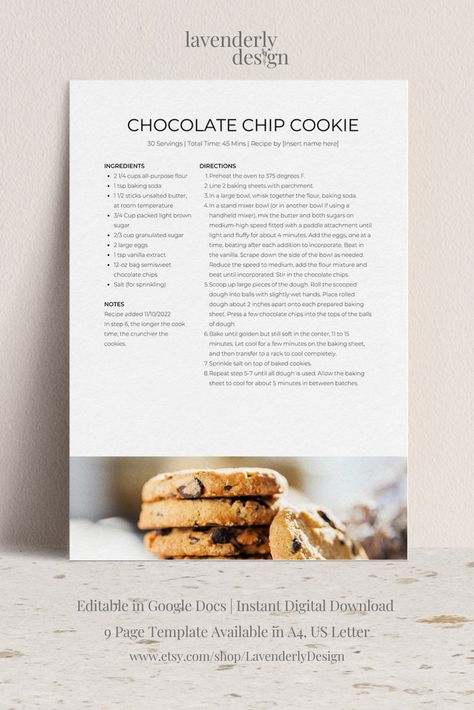 Create your own personalized collection of recipes, easily editable in Google Docs. This will make a wonderful addition to your recipe collection inside your recipe binder or book! 

#recipecardtemplate #editablerecipetemplate #recipetemplate #microsoftwordrecipetemplate #recipebinder #recipecookbook Cookbook Design Ideas, Cook Book Recipe Design, Recipe Layout Design, Recipe Book Layout, Cookbook Design Template, Recipe Layout, Cookbook Pages, Receipt Design, Recipe Graphic