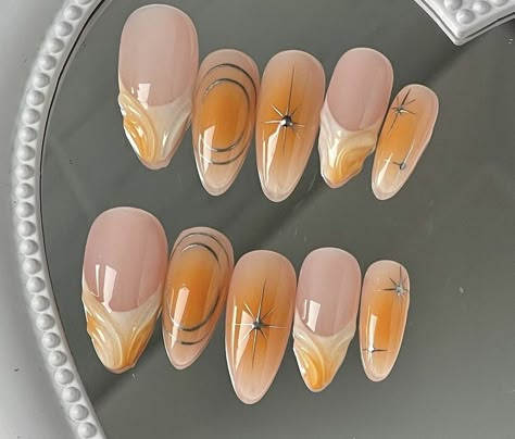 Orange Slice Nails, Orange Nails Aesthetic, Tangerine Nails, Kitty Drawing, Nail Stuff, Festival Nails, Orange Nails, Cute Acrylic Nails, Makeup Trends