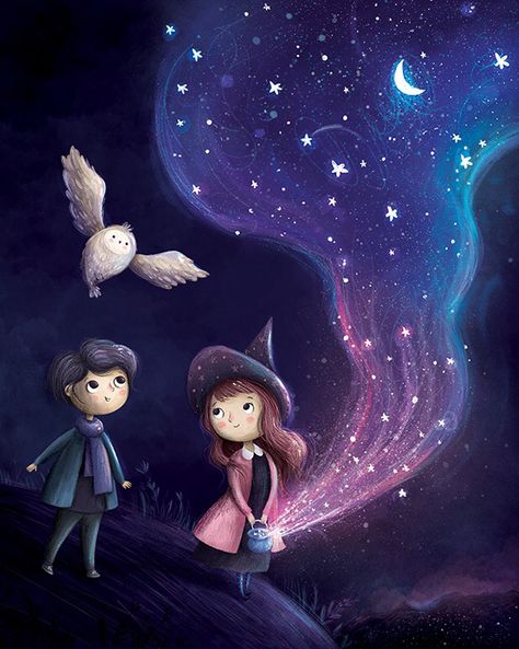 Dream Illustration, Magic Night, Illustration Art Kids, Night Illustration, Star Illustration, Book Illustration Art, Art Et Illustration, Whimsical Illustration, Arte Fantasy