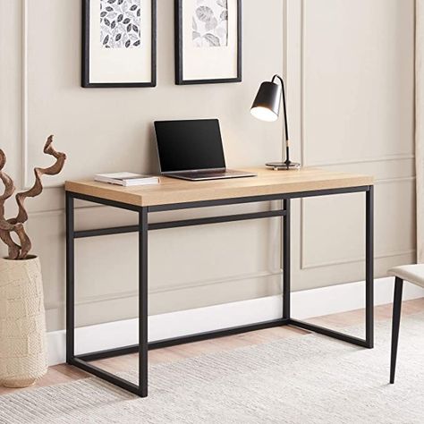 Desk Wood And Metal, Walnut Computer Desk, Oak Computer Desk, Living Room Buffet, Wood And Metal Desk, Wood Office Desk, Wood Computer Desk, Industrial Style Lighting, Pc Table