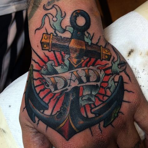 Hand Anchor Tattoo, Anchor Hand Tattoo, American Traditional Anchor, Traditional Anchor Tattoo, Nautical Tattoos, Anchor Tattoos, Hand Tats, Nautical Tattoo, Anchor Tattoo