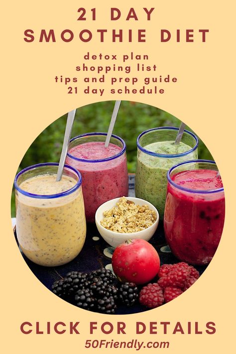 Whether you need to lose the last 5-10 lbs or you want to get rid of 40lbs or more.  Check this out .... this full 21-Day Smoothie Diet Plan includes a food timetable for every day. Over 36 Smoothie Recipes for two smoothies a day, plus two low calorie daily snacks and one solid daily meal.  Shopping Lists, Smoothie Making Tips and Preparation Guide, 3-Day Detox to help restore, balance, and cleanse the body.  Click the link for more information. Yummy Smoothie Recipes, Smoothie Diet Plans, Breakfast Smoothie, Yummy Smoothies, Meals For Two, Smoothie Diet, Daily Meals, Nutrition Tips, Juicing Recipes