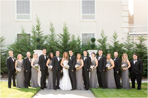 Black And Charcoal Bridesmaid Dresses, Black And Grey Bridesmaid Dresses, Black And Gray Wedding Party, Black And Grey Bridal Party, Gray Wedding Theme, Gray Bridal Party, Black And Grey Wedding, Black Bridesmaids Grey Groomsmen, Grey Bridal Party