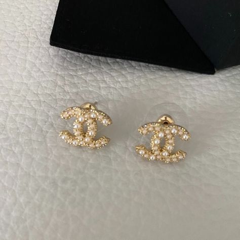 Mini Earrings gold tone CHANEL authentic with pearls Gold Channel Earrings, Gold Chanel Jewelry, Chanel Jwellary, Chanel Earrings Gold, Coco Chanel Earrings, Chanel Gold Jewelry, Channel Earrings Gold, Chanel Gold Earrings, Gold Chanel Earrings