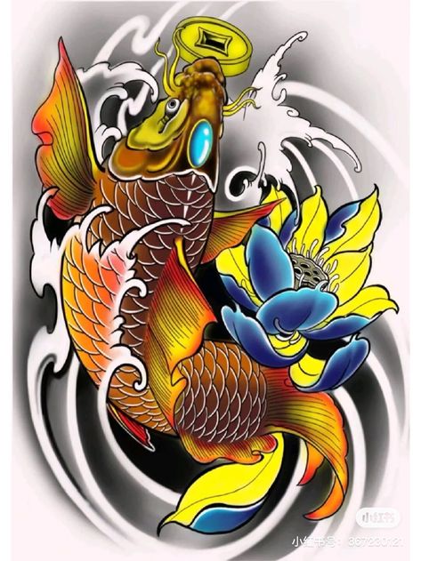 Tattoo Ikan Koi, Japanese Koi Fish Tattoo Design Lotus Flowers, Koi Fish Tattoo Sketch, Japanese Peony Tattoo, Coy Fish Tattoos, Dragon Koi Fish, Daruma Doll Tattoo, Japanese Leg Tattoo, Japanese Koi Fish Tattoo