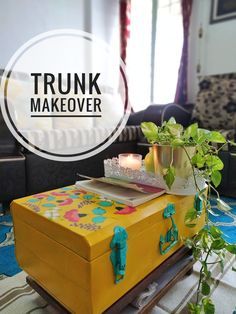 How to revamp old trunk into new decor piece. Old Cycle Decoration Ideas, Old Trunk Decor, Old Trunks Makeover, Old Trunk Ideas Decor, Metal Trunk Painting Ideas, Vintage Trunk Decor, Trunk Painting Ideas, Metal Trunk Makeover, Trunk Decorating Ideas