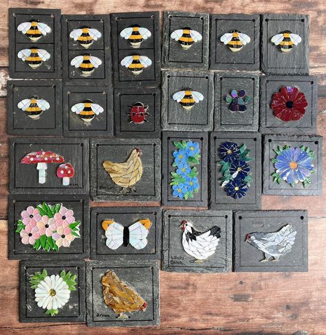 Well I managed to get all the designs for the mini mosaics finished. It took longer than expected as there seemed to be something else that needed more urgent attention every morning. But now I can start the backgrounds….. 🥳 #mosaic #mosaicart #mosaicartist #minimosaics #glass #glassart #bee #flowers #flowerlovers #chicken #ladybird Mini Mosaic, Lady Bird, Mosaic Projects, Mosaic Art, Glass Art, Mosaic, Take That