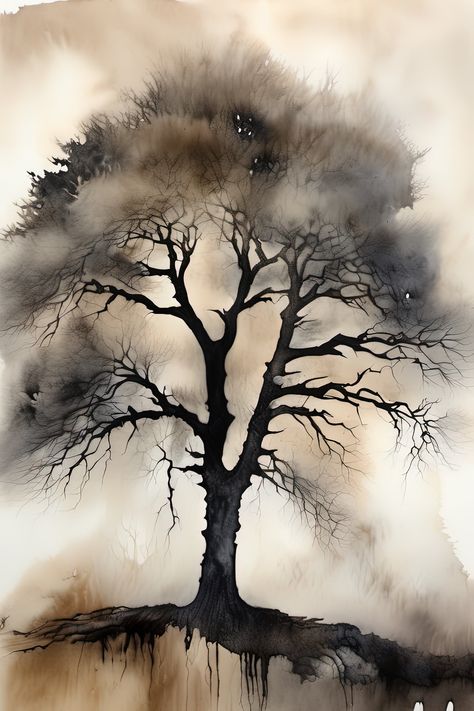 Build your own art collection! Use the code MOREART during checkout for 40% off when you buy 2 or more items! This is one piece in the Tree Seasons Painting AI Art series created by Morris Digital Designs. This picture features a tree in the winter, brought to life in a watercolor ink painting. This piece is available as a downloadable wall art print. Your order will be for a digital item only. This picture is saved as a portrait with a 2x3 aspect ratio, 400 dpi, and is printable up to a max siz Monotone Art, Tree Seasons, Seasons Painting, Tree Watercolor Painting, Abstract Tree Painting, Tree Artwork, Watercolor Tree, Charcoal Art, Landscape Art Painting