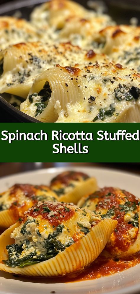 Craving a delicious, comforting meal? Discover this Spinach Ricotta Stuffed Shells recipe, perfect for any night of the week! These cheesy, creamy shells are bursting with flavor and are super easy to make. Loaded with spinach and ricotta, they’re an irresistible dish that's sure to please everyone at the table. Ideal for pasta lovers looking for a hearty dinner option, this recipe brings a delightful Italian touch right to your kitchen. Gather your ingredients and start savoring every bite of this delightful meal today! Stuffed Shell Pasta Recipes Spinach Ricotta, Inspiredtaste.net Recipe, Spinach Stuffed Pasta Shells, Ricotta And Spinach Stuffed Pasta Shells, Eggplant Stuffed Shells, Ricotta Recipes Savory, Million Dollar Stuffed Shells, Mini Stuffed Shells, Stuffed Shells No Meat