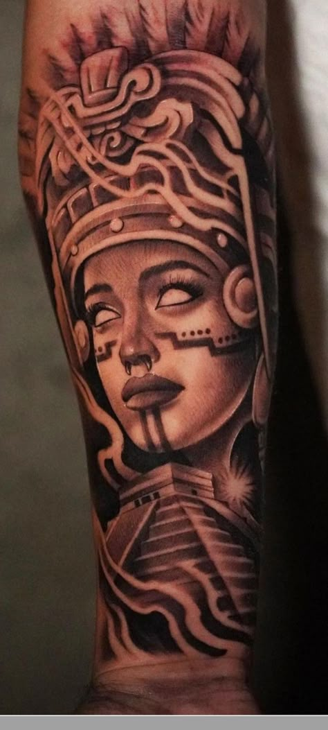 Mexican Aztec Tattoo Designs, Mexican Leg Tattoo, Tattoo Mexico Ideas, Chicano Arm Tattoo, Azteca Tattoo Mexican, Aztec Goddess Tattoo, Aztec Tattoo Mexican, Aztec Tattoos Sleeve, Azteca Tattoo