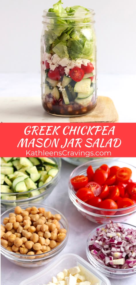 Weekday Lunch Meal Prep, Spinach Salad In A Jar, Salad In Jars, Pasta Salad Jar Recipes, Mason Jar Lunches Healthy, Mediterranean Jar Salad, Fruit Salad Mason Jar Recipe, Mason Jar Salad Recipes Healthy, Mediterranean Salad In A Jar