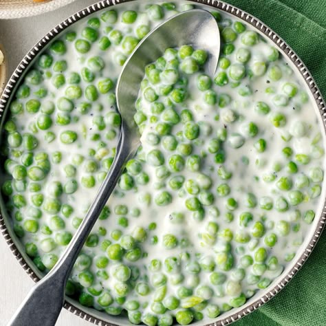 Creamed Peas Creamed Peas, Sweet Potato Biscuits, Peas Recipe, Easter Menu, Pea Recipes, Thanksgiving Sides, Super Easy Recipes, Sweet Peas, Vegetable Sides