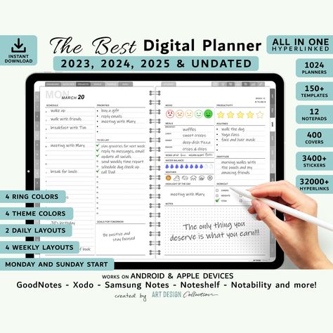 The Best Digital Planner Free Yearly Updates 2024 2025 and beyond! Goodnotes Planner iPad Planner Notability Dated Digital Planner theawesomeplanner #horizontalplanner #plannerdesign #showmeyourplanner Montessori Flashcards, Best Digital Planner, Digital Budget Planner, Free Planner Templates, Medication Tracker, Planner Writing, Planner Setup, Planner Ipad, Landscape Digital