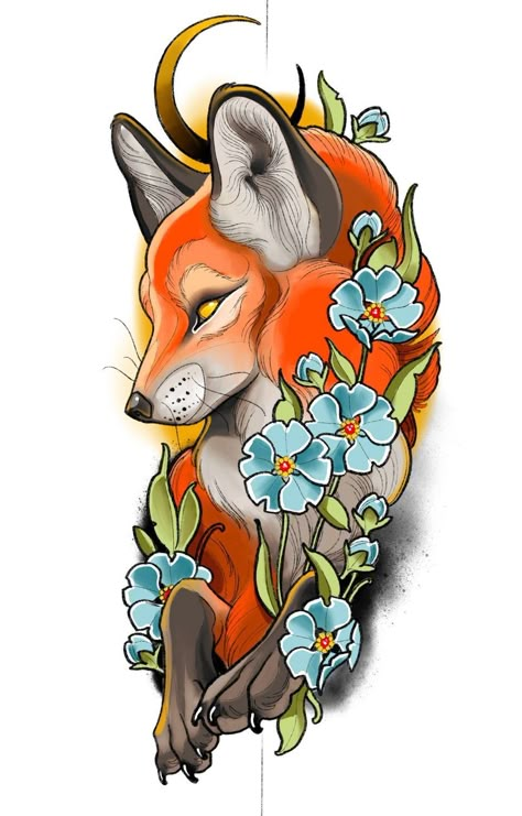 #CoolTattoos #TattooArt #InkMaster #TattooDesigns #InkedUp #TattooLovers #InkInspiration #TattooIdeas #CreativeInk #TattooStyle Neo Traditional Art, Fox Tattoo Design, Neo Tattoo, Blue Rose Tattoos, Fox Tattoo, Traditional Tattoo Design, Traditional Tattoo Art, Tattoo Project, New School Tattoo