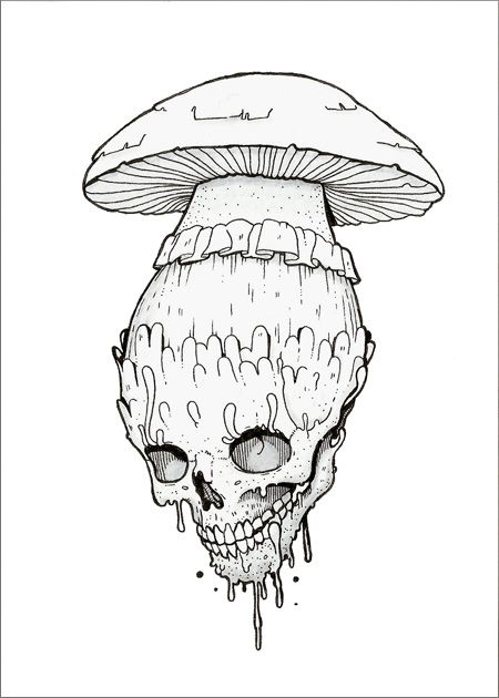 Scary Coloring Pages, Ink On Watercolor, Mushroom Art, A Skull, Trippy Art, On My Mind, Skull Art, Art Drawings Sketches, Art Sketchbook