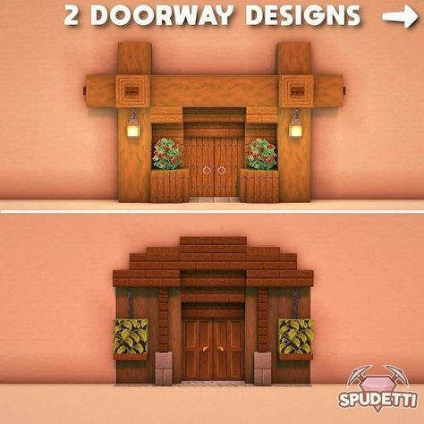 If you’re looking for things to build in Minecraft when you’re bored, I’ve put together a roundup of 32 cool build ideas. I’m sharing survival houses, mansions, castles, and more. This picture shows two front door designs. Minecraft Doorway, Minecraft Doorway Design, Doorway Design, Things To Build In Minecraft, Mansion Minecraft, Build In Minecraft, Things To Build, Case Minecraft, Minecraft Decoration