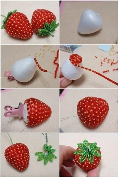 Craft ideas 3085 - Pandahall.com Strawberry Crafts, Beaded Fruit, Beaded Flowers Patterns, French Beaded Flowers, Motifs Perler, Bead Embroidery Jewelry, Beaded Crafts, Embroidery Jewelry, Beading Projects