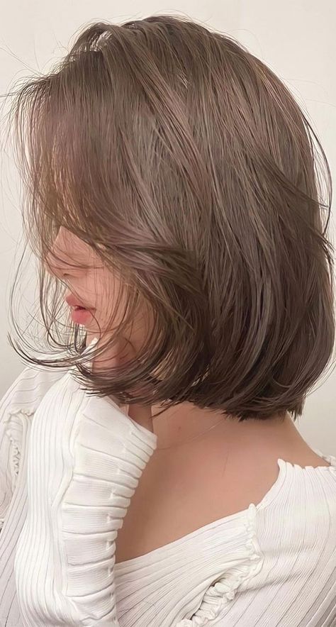 Soft Layered Bob Shoulder Length, Korean Hair Color 2024 Trends, Ash Brown Bob Haircut, Milktea Brown Hair Color, Coffee Brown Hair Color, Ginger Brown Hair, Soft Brown Hair, Lady Locks, Champagne Hair