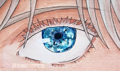 Jujutsu kaisen watercolor gojo eye painting Gojo Satoru Eyes Drawings, Gojo Eyes Sketch, Gojo Satoru Drawing Color, Gojo Watercolour, Gojo Drawing Color, Gojo Satoru Drawing Easy, Gojo Eyes Drawing, Gojo Satoru Painting, Gojo Satoru Nails