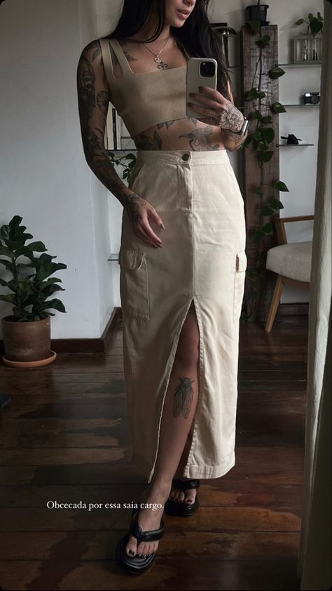 Alt Summer, Long Midi Skirt, Estilo Indie, Real Style, Looks Chic, Edgy Look, Style And Grace, Chic Clothes, Hippie Style