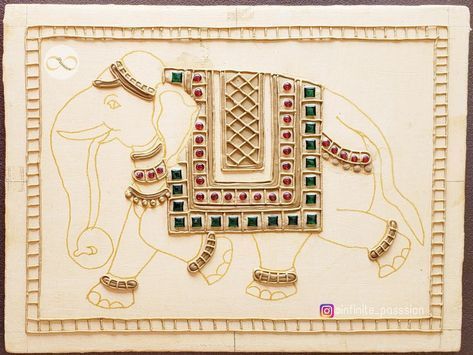 Elephant Art Painting, Basic Sketch, Thanjavur Painting, Mud Art, Lipan Art, Tanjore Art, Indian Traditional Paintings, Painting With Gold, Tanjore Paintings