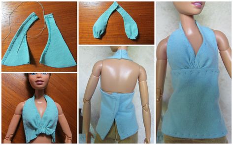 6. Making Barbie Halter Top | I modified a vintage halter pa… | Flickr Halter Top Sewing Pattern, Halter Pattern, Sewing Barbie Clothes, Barbie Sewing Patterns, Diy Barbie Clothes, Barbie Doll Clothing Patterns, Barbie Dolls Diy, Curvy Barbie, Sewing Doll Clothes