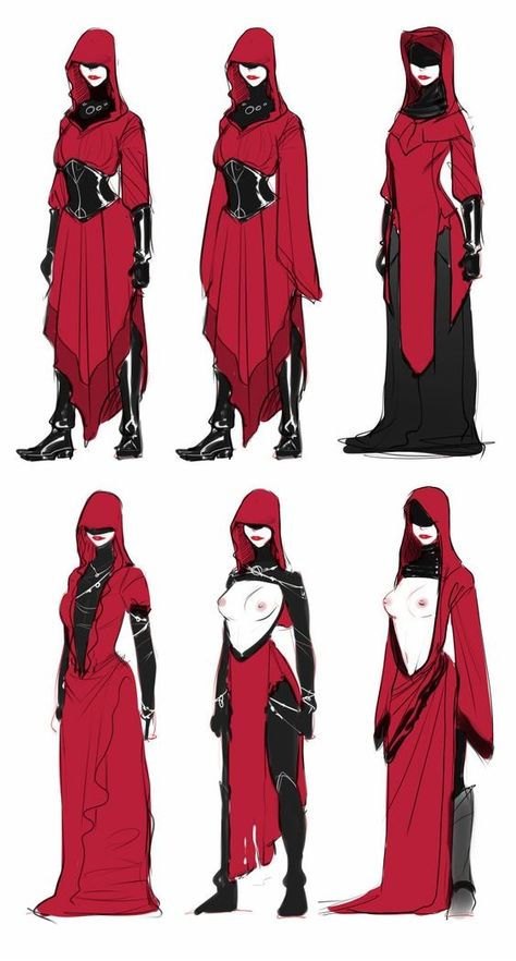 Revealing Outfit Character Design, Female Priest Art, Erinyes Art, Robes Character Design, Fantasy Robes Concept Art, Cultist Clothes, Rogue Outfit Design, Robes Drawing Reference, Nephilim Character Design