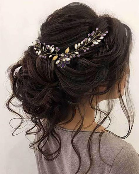 Kesvb Bride Wedding Hair Vine Purple Rhinestone Bridal Hair Piece Crystal Hair Accessories Wedding Leaf Headband for Women and Girls -  #accessories #Bridal #Bride #Crystal #girls #hair #headband #Kesvb #Leaf #piece #Purple #Rhinestone #vine #Wedding #Women Wedding Hairstyles Mostly Up, Long Hairstyles Fancy, Bridal Hair Sweetheart Neckline, Viking Wedding Hair Brides, Elvish Wedding Hair, Fairy Wedding Hairstyles, Wedding Hairstyles Pearls, Wedding Hair Dark, Long Hair Wedding Styles Half Up