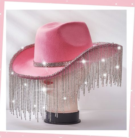 Rhinestone Cowgirl Hat Bling Diamond Fringe Cowboy Hat Western Fringe Cowboy Hat, Hat With Glasses, Rhinestone Cowgirl Hat, Glitter Cowgirl, Rhinestone Cowboy Hat, Neon Cowboy, Rhinestone Cowboy, Rhinestone Cowgirl, Pink Pony Club