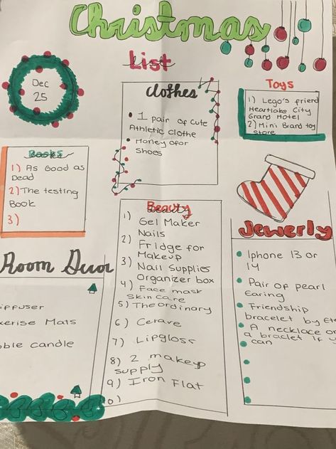 Christmas List Idea, Christmas Wish List Template, Preppy Christmas List, Christmas List Template, Xmas List Ideas, Bullet Journal Christmas, Girly Christmas Gifts, My Christmas List, Christmas Checklist