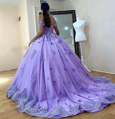 Off Shoulder Quinceanera Dresses Lace Applique Flower Sweet 16 Evening Ball Gown | eBay Lilac Quinceanera Dresses, Lavender Quinceanera Dresses, Lavender Quinceanera, Burgundy Quinceanera Dresses, Purple Ball Gown, Green Quinceanera Dresses, Sweet 15 Dresses, 15 Dresses Quinceanera, Applique Flower