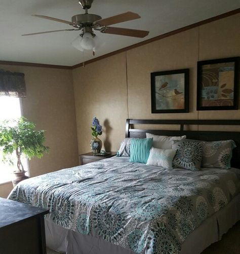 Mobile Home Master Bedroom Mobile Home Bedroom, Small Mobile Homes, Mobile Home Doublewide, Extra Bedroom, Mobile Homes, Manufactured Home, Remodel Bedroom, Mobile Home, Bed Decor