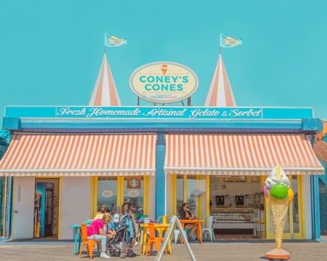 Vintage Coney Island, Work In New York, Island Paradise, Picture Collage Wall, Wes Anderson, Ice Cream Shop, Coney Island, Picture Collage, Retro Aesthetic