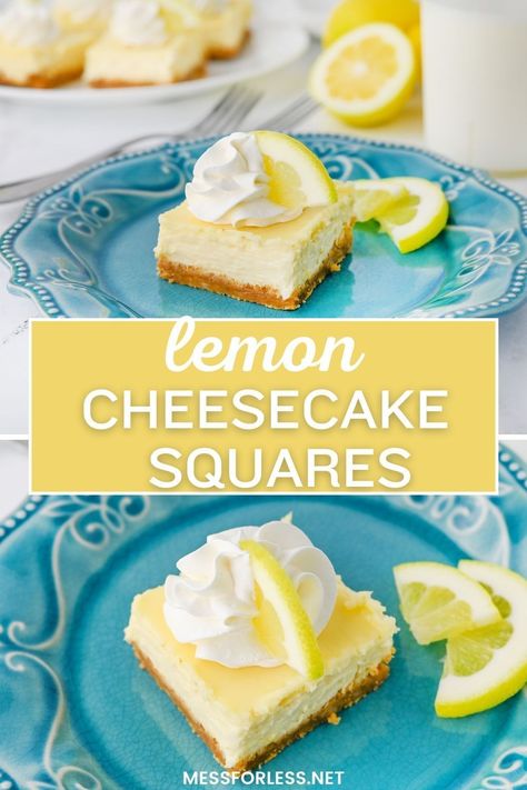 Enjoy a burst of lemony goodness with our creamy Lemon Cheesecake Squares! Easy to make and perfect for any occasion. Lemon Cheesecake Squares, Lemon Square Cheesecake, Creamy Lemon Squares, Chewy Cookie Bars, Lemonade Pie Recipe, Best Granola Bars, Cheesy Snacks, Snack Bar Recipes, Nutty Bars