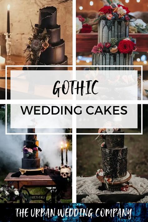 4 different gothic wedding cakes Wedding Cake Dark, Halloween Wedding Centerpieces, Goth Cakes, Gothic Wedding Cake, Gothic Cake, Dark Romantic Wedding, Halloween Wedding Cakes, Goth Bride, Gothic Wedding Theme