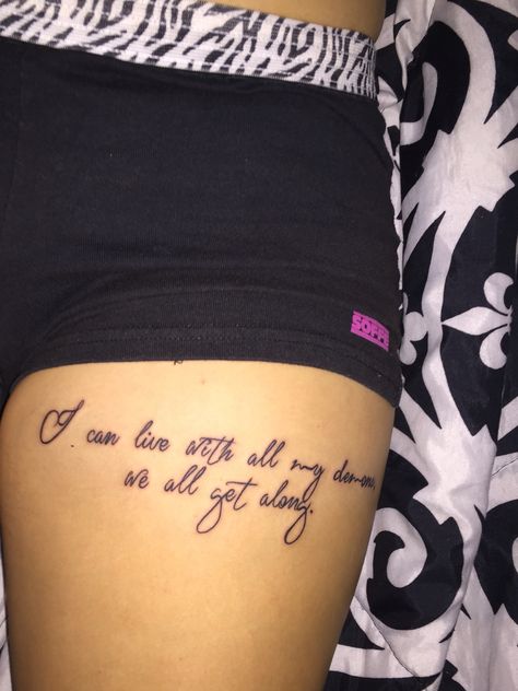 My tattoo #maydayparade #demons #lyrics #tattoo #2015 Beautiful Nightmare Tattoo, Nightmare Tattoo, Tattoo 2015, Lyrics Tattoo, Mayday Parade, My Tattoo, Tattoo Inspo, I Tattoo, Tattoo Quotes