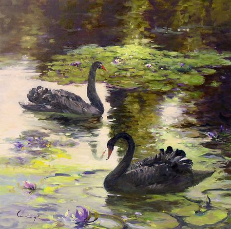 Chuck Larivey - 621 Swan Lake Black Swan Painting Acrylic, Black Swan Drawing, Odile Swan Lake, Black Swan Painting, Swan Lake Painting, Swans Aesthetic, Swan Symbolism, Black Swan Animal, Swan Lake Art