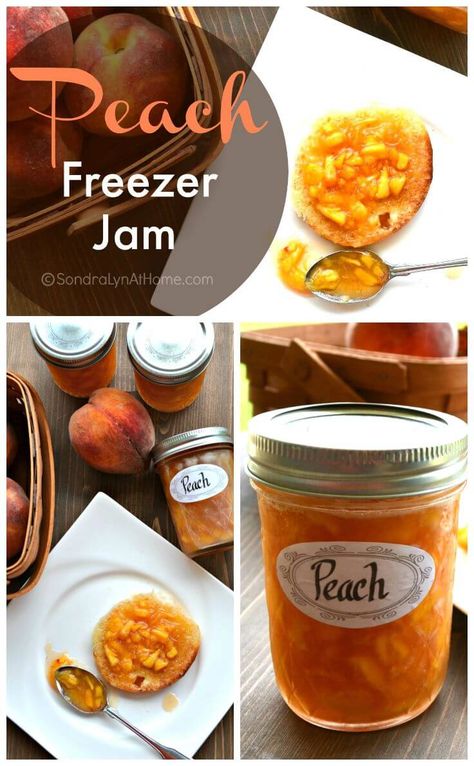 Peach Freezer Jam --- Sondra Lyn at Home.com Peach Freezer Jam Recipe, Peach Freezer Jam, Freezer Jam Recipes, Freezer Jam, Freezing Food, Peach Recipes, Jam And Jelly, Jams And Jellies, Jam Recipe