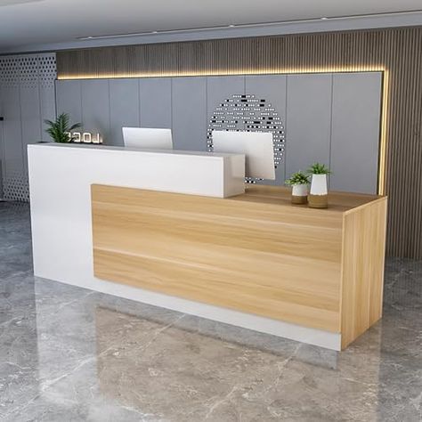 Salon Lobby, Front Desk Counter, Wooden Reception Desk, Laminate Reception Desk, Wooden Computer Desk, Desk Reception, Reception Desk Counter, Salon Reception Desk, Inmobiliaria Ideas