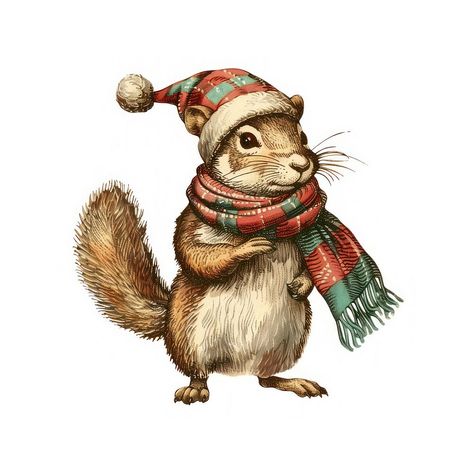 Festive squirrel wearing winter accessories | free image by rawpixel.com / Pitcha Benrohman Scarf Drawing, Squirrel Illustration, Vintage Squirrel, Christmas Squirrel, Squirrel Art, Squirrel Girl, Animal Character, Drawing Inspo, Christmas Drawing