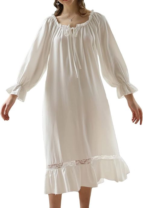 Lu's Chic Women's Victorian Nightgown 100 Cotton Pajama Dress Old Fashioned Sleeping Gowns Long Sleeve Sleepwear Loungewear Princess Cute Vintage Soft Lace Night Nightwear Dainty Luxury White X-Large at Amazon Women’s Clothing store Dress Old Fashioned, Gowns Long Sleeve, House Spa, Nightgown Long, Sleeping Gown, Victorian Nightgown, Friends Girl, Ruffle Design, Spa Vacation