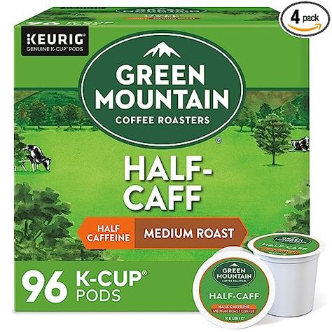 Green Mountain Coffee Roasters Half Caff, Single-Serve Keurig K-Cup Pods, Medium Roast Coffee, 24 Count (Pack of 4) K Cup Coffee Maker, Chevron Rug, Green Mountain Coffee, Light Roast Coffee, Mountain Coffee, Keurig K Cup, Medium Roast Coffee, Single Serve Coffee Makers, Roast Coffee