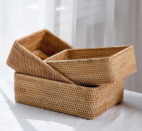 Boho Workspace, Bread Serving Basket, Handmade Ottomans, Fruit Storage, Large Basket, Woven Baskets, Paper Basket, Woven Rattan, Rattan Basket