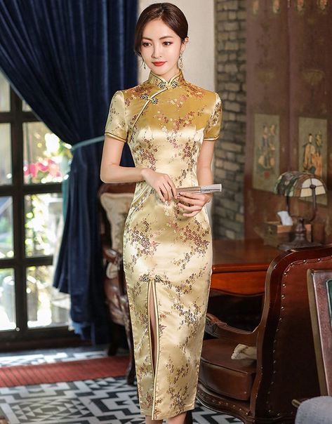 Chinese Dress Modern, Chinese Gown, Traditional Cheongsam, Asian Style Dress, Chinese Traditional Dress, Chinese Style Dress, Qipao Dress, China Dress, Cheongsam Dress