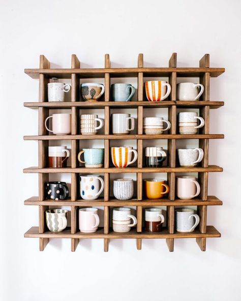 A Pair & A Spare | How To Make A Mug House Mug Shelf, Coffee Cup Storage, Tea Cup Display, Cup Display, Mug Wall, Coffee Mug Display, Mug Storage, Make A Mug, Coin Café