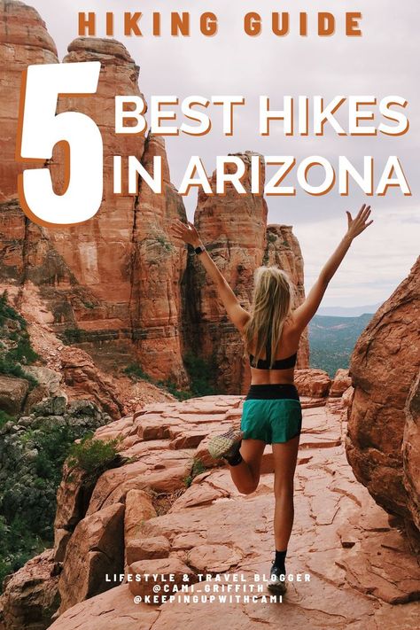 top 5 hikes in Arizona! This is me hiking Cathedral rock in Sedona, Arizona which has a lot of red rock formations. Pinnacle Peak Arizona, Picacho Peak Arizona, Camelback Mountain Arizona, Arizona Wave, Gold Canyon Arizona, Hikes In Arizona, Devils Bridge, Sedona Hikes, Sedona Vacation