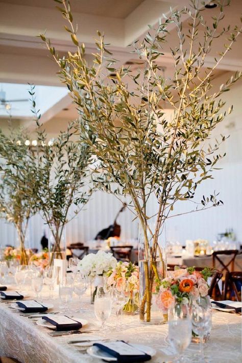 Branches Wedding Decor, Tree Wedding Centerpieces, Branch Centerpieces, Vase With Branches, Wedding Branches, Tree Centerpieces, Napa Wedding, Tall Centerpieces, Tree Wedding