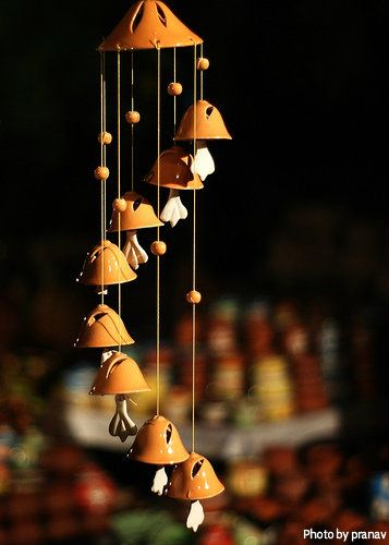 Orange bell top spiral ceramic windchimes with small decorative beads, painted ceramic wind chimes, Japanese spiral wind chimes. Wind Chime Ceramic, Wind Charms, Handmade Wind Chimes, Spiral Ceramic, Ceramic Wind Chimes, Wind Charm, Japanese Wind Chimes, Bell Top, Ceramic Bell