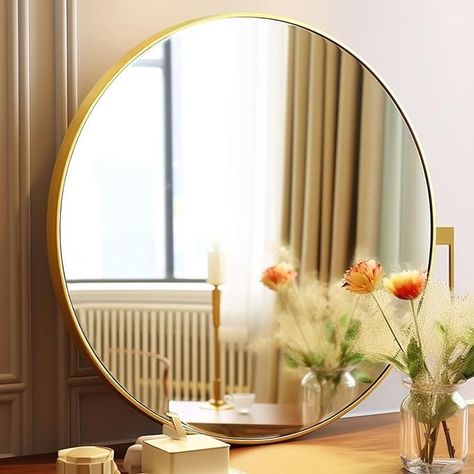 Amazon.com: Sunniry Round Gold Mirror, 28 inch Round Mirror, Round Bathroom Mirror Metal Frame, Wall Mounted Circle Mirrors for Bathroom, Living room, Hallway, Farmhouse. : Home & Kitchen Large Circle Mirror, Gold Circle Mirror, Gold Round Mirror, Circle Mirrors, Mirrors For Bathroom, Black Round Mirror, Mirror Circle, Round Gold Mirror, Entry Mirror