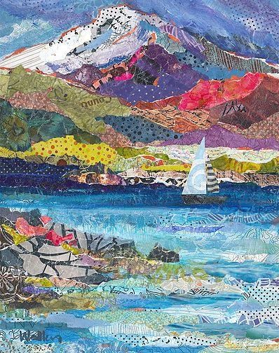 Oregon Landscape, Collage Landscape, Landscape Art Quilts, Landscape Quilt, Collage Art Projects, Paper Collage Art, Magazine Collage, Landscape Quilts, Collage Art Mixed Media